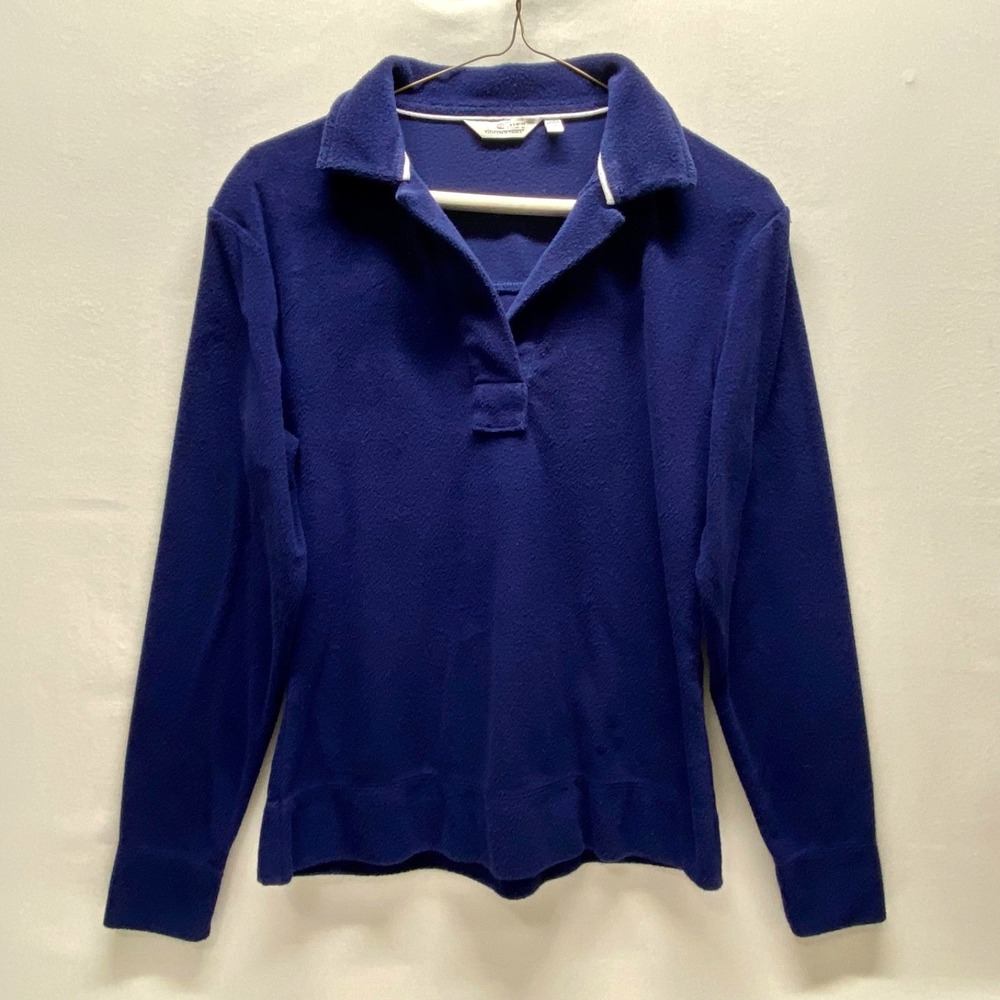 Vineyard Vines French Terry Shirt Women's XS Navy LS V-Neck‎ Pullover Top GUC